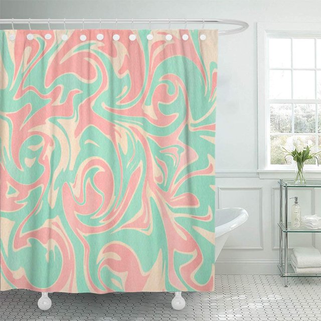 ABPHQTO Color colorido abstracto rosa claro beige y espuma de mar azul acuarela mármol dinámico cortina de ducha de baño 165x180 cm ABPHQTO PKNMT66x72Shower-7411