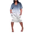 thumbnail image 1 of Robes pour Femmes Mode Imprimée Col en V Confortable Manches Courtes Longueur Genou avec Poches Robe de Printemps Bleu Clair TTTTG, 1 of 4