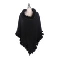 thumbnail image 1 of Women Woolen Faux Rabbit Fur Poncho Pullover Wrap Stole Shawl With Fur Trim, 1 of 1