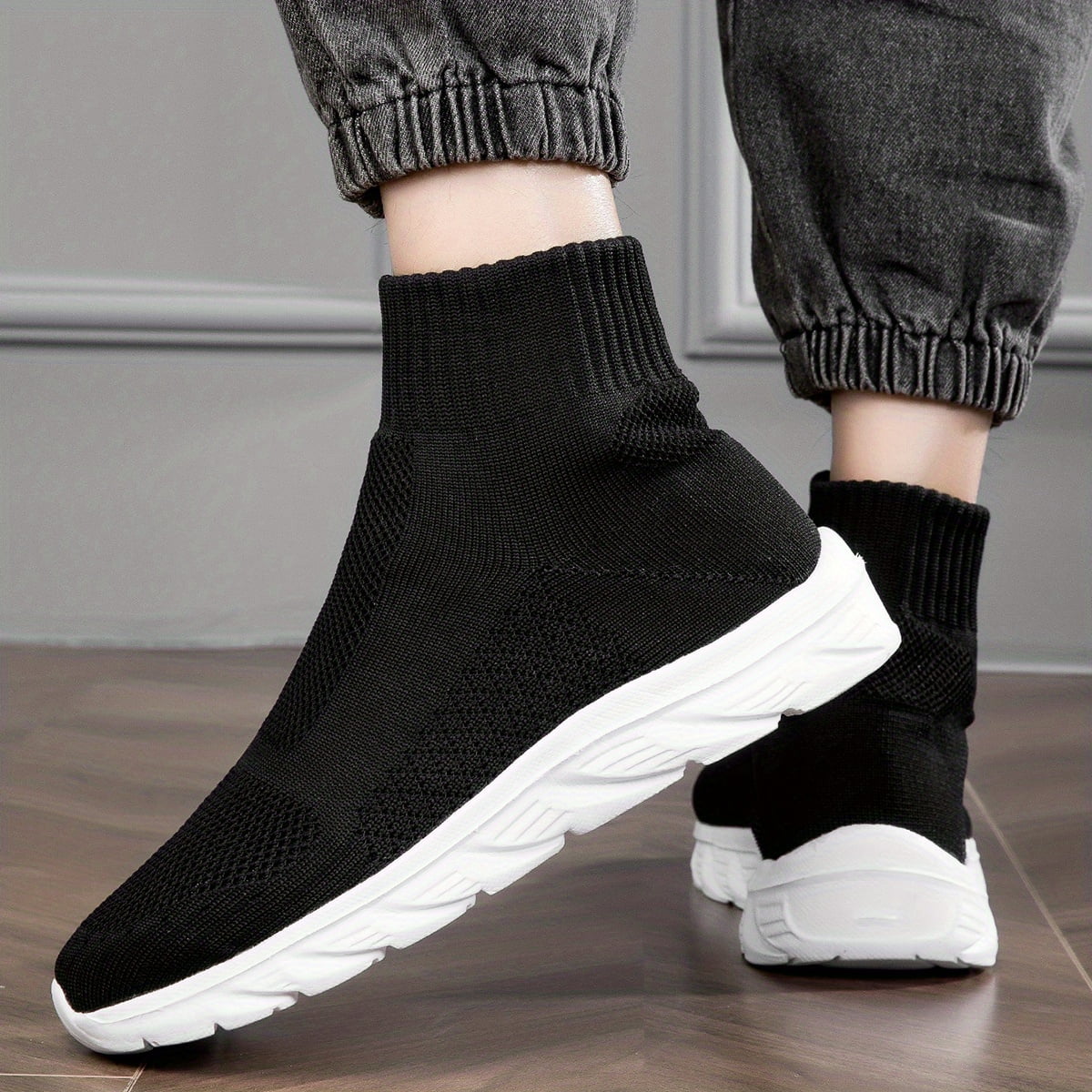 Chaussures A Enfiler A La Mode Pour Hommes Baskets Montantes Athletiques Respirantes En Tricot Tisse Leger Chaussures De Course Walmart