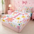 thumbnail image 2 of meiyoeat Cartoon Flowers Monogram Print Zipper Bedding Set For Girls,Floral Blossom Initial T Zipper Bedding Set For Kids,pink Reversible,4-Piece, 2 of 7