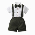 thumbnail image 2 of NIEWTR Baby Boy Clothes Suits Toddler Dress Shirt With Bowtie Suspender Pants Outfit Sets Gentleman Wedding 1-6 Years Kids Ceremony Party Gift(A-Dark Green,12-18 Months), 2 of 7