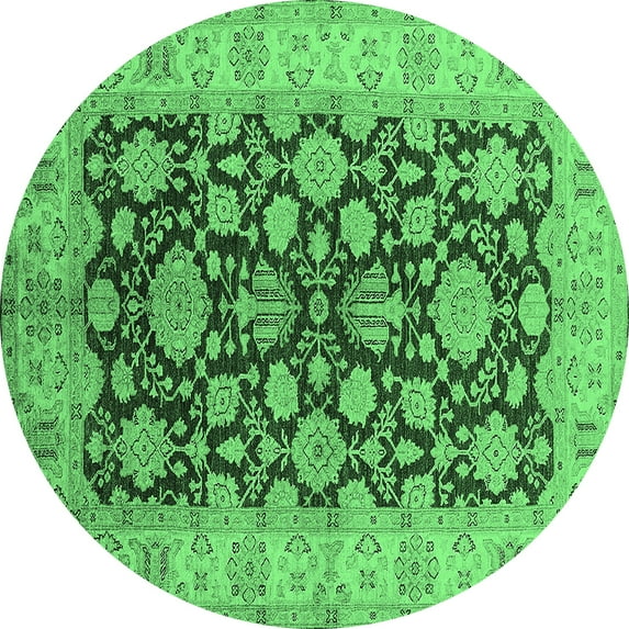 Ahgly Company Indoor Round Oriental Emerald Green Industrial Area Rugs, 7' Round