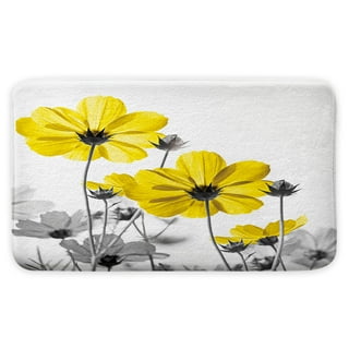 Gray and Yellow Floral Ikat Bath Mat