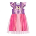 thumbnail image 4 of Benylion Girls Long Hair Princess Costume Dress Toddler Kids Short Flutter Sleeve Tulle Dress up Ruffle Sleeve Fancy Cosplay Theme Party Outfit for 5-6 Years, 4 of 5