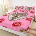 thumbnail image 4 of Feelyou Rustic Wolf Wildlife Twin Sheet Sets, Fashion Red Rose Floral Twin Fitted Sheet, Teens Kids Boys Girls Flat Sheet, Luxury Bedroom Decor, 3-Piece, 4 of 8