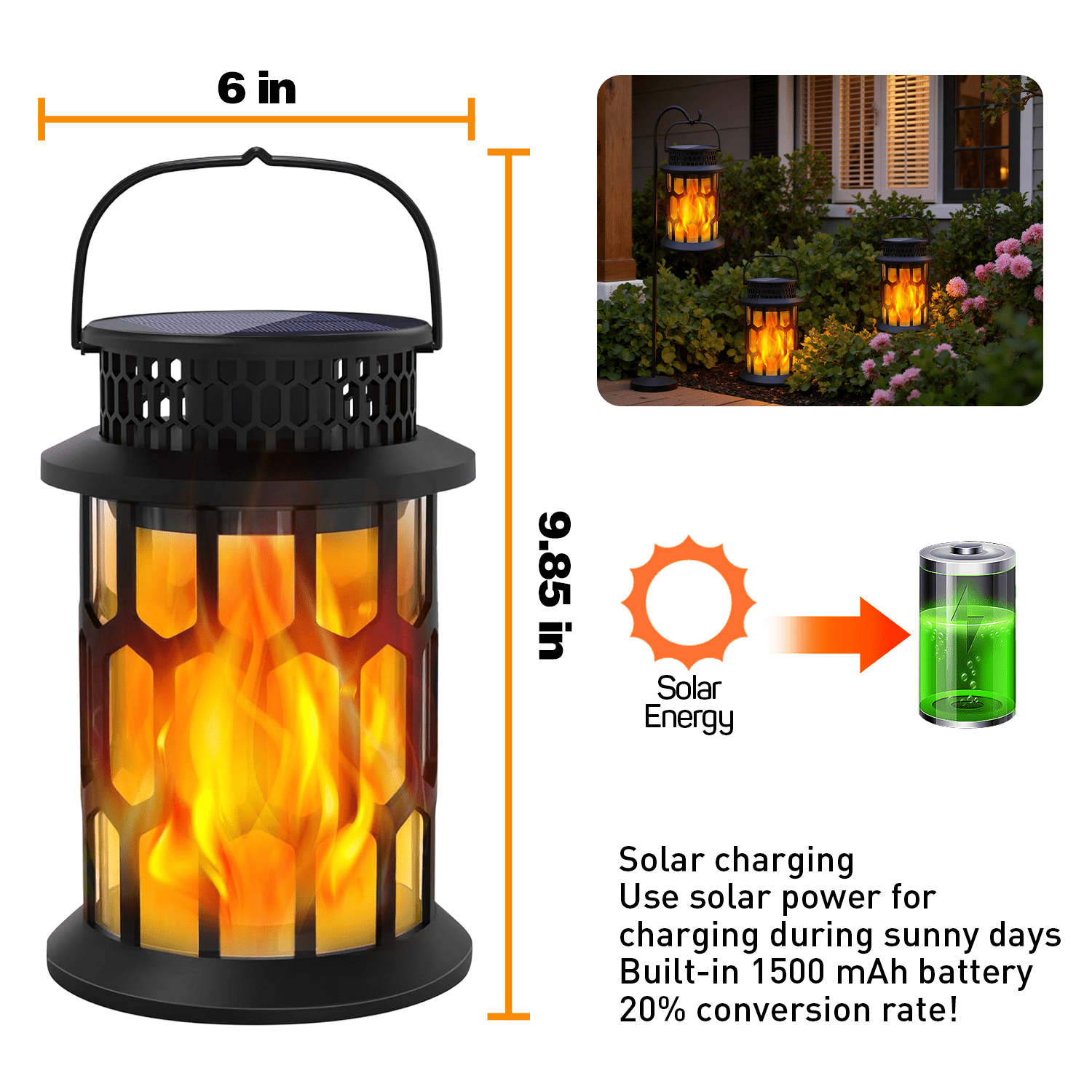 SZRSTH Solar Lights Outdoor, Flickering Flame Solar Lanterns for Garden Patio Yard Decorations