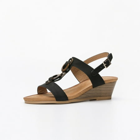 

Cathalem Fashion National Style Scallop Cut Rubber Shoes For Women Ankle Strap Buckle Beach Sandal Tassel Sandals for Women Black 6.50
