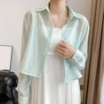 thumbnail image 2 of BUYISI Basic Simple Womens Thin Sun protection Long sleeve shirt Back Tie Top Blue L, 2 of 9
