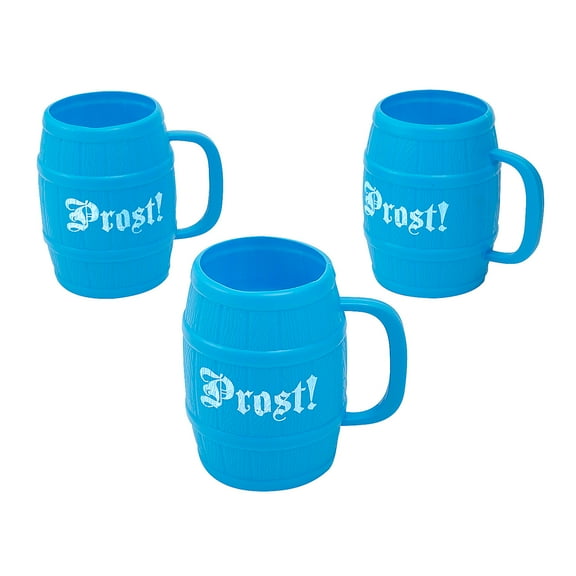 Fun Express Oktoberfest Prost Blue BPA-Free Plastic Barrel Mugs - 12 Count