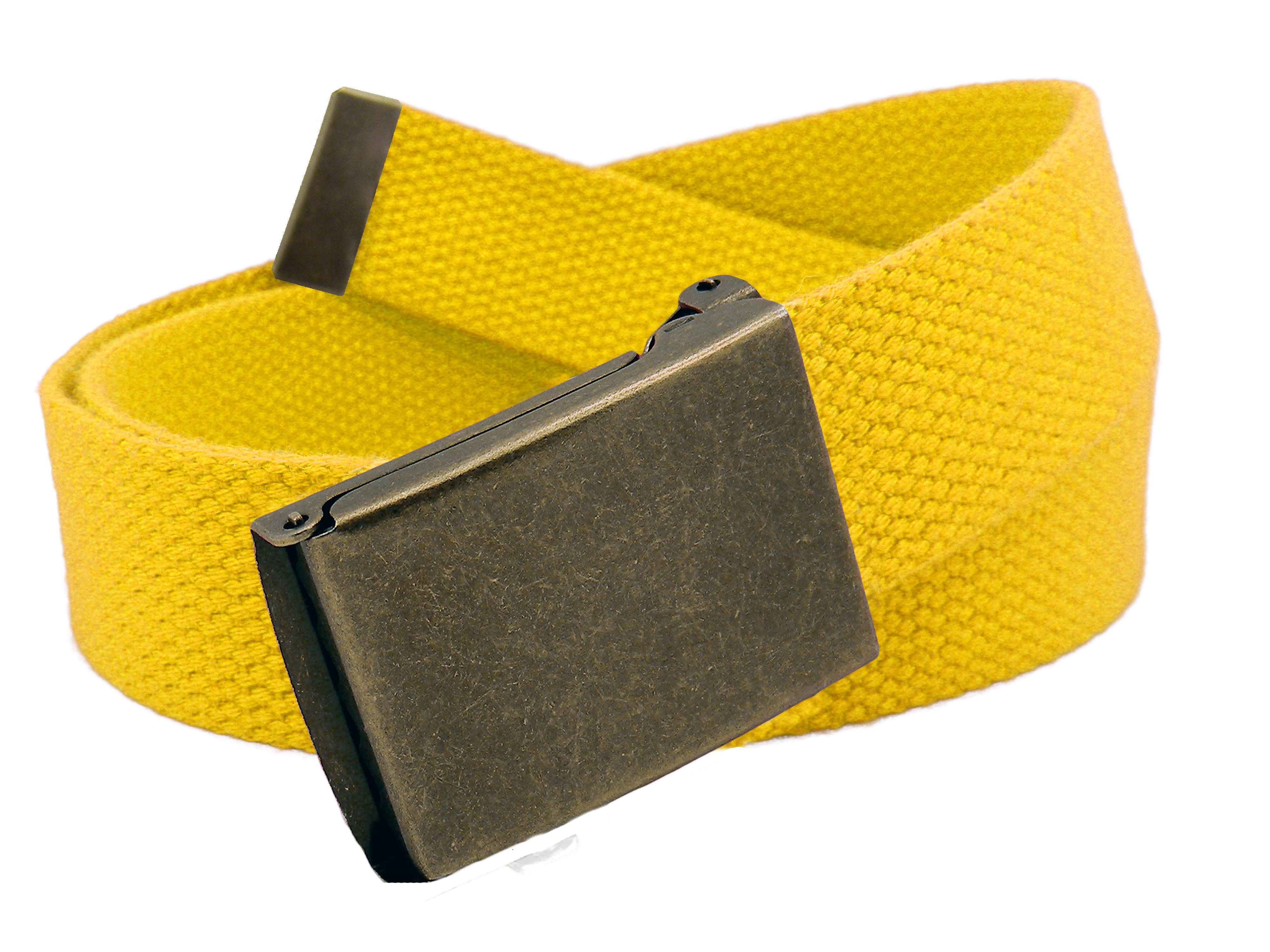 Men's Antique Brass Flip Top Military Belt Buckle with Canvas  Belt