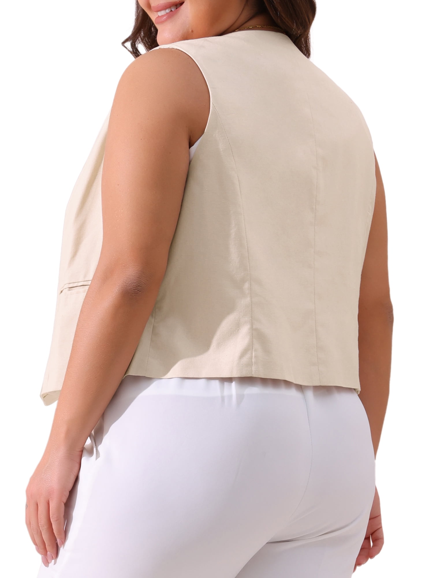 DARING DIVA Women's Plus Size Casual Soft Lined Button Down Vest 2X Beige