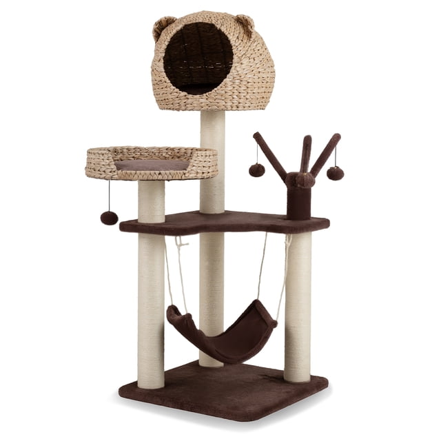 Costway Modern Cat Tree Tower with Natural Sisal Scratching Posts Hammock Balls for Kittens Brown