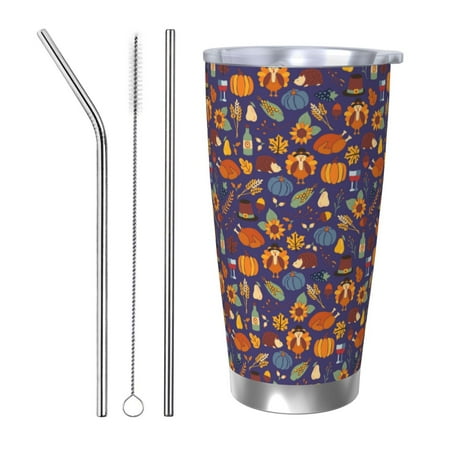 

Vsdgher Thanksgiving Turkey 2 20 Oz Stainless Steel Vacuum Insulated Travel Mug Coffee Cup for Home Office Outdoor Works Great for Ice Drinks and Hot Beverage -Straw Three-piece Set