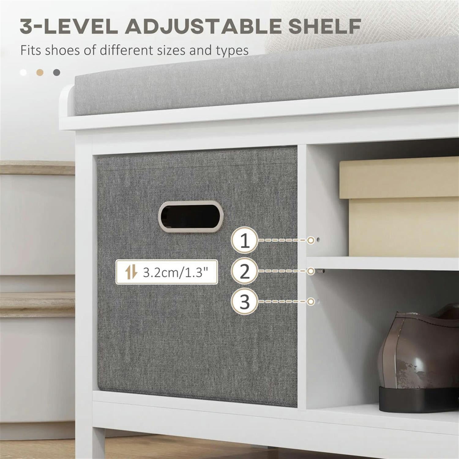 Demi Bonn 41" Oversized Shoe Bench with Cozy Seat, Entryway Bench with 2 Storage Drawers & Adjustable Shelf for Hallway & Living Room, White