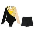 thumbnail image 4 of YONGHS Gymnastics Leotards for Women Metallic Long Sleeve Dance Leotard Shiny Bodysuit with Shorts Gold M, 4 of 5