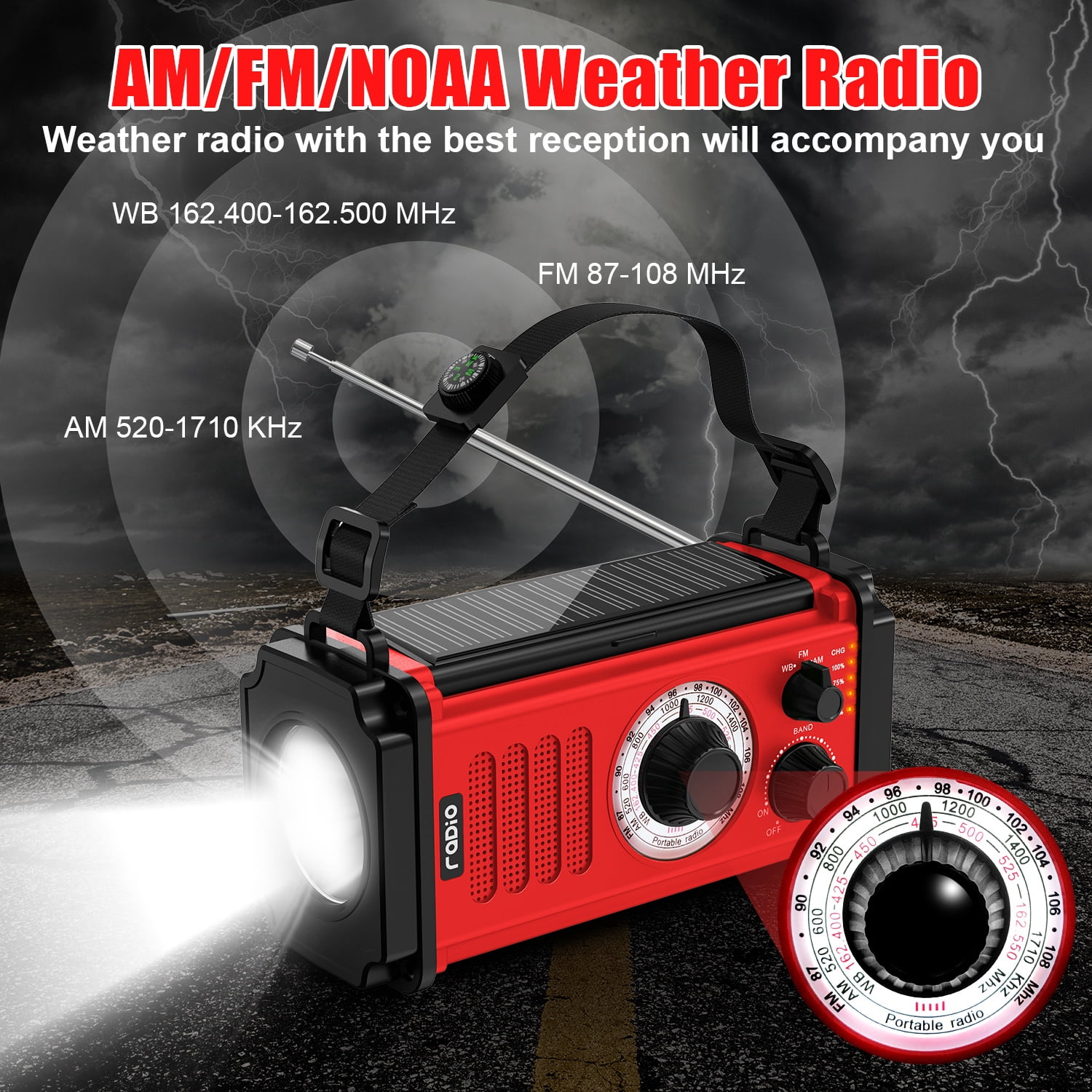Jazmm 37000mWh Hand Crank Emergency Radio, Portable Solar  AM/FM/NOAA Weather Radio with Rechargeable Battery Powered, USB Charger, SOS Alarm, Flashlight/Reading Lamp for Home Outdoor Survival(Green）