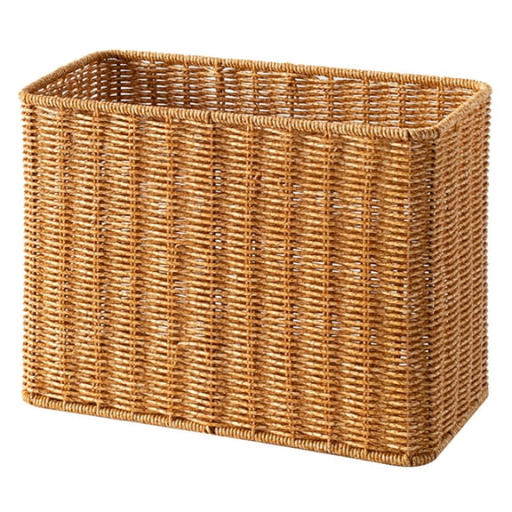 Tineasur Khaki Plastic Storage Basket with Woven Texture Desktop Organizer for Home Supplies