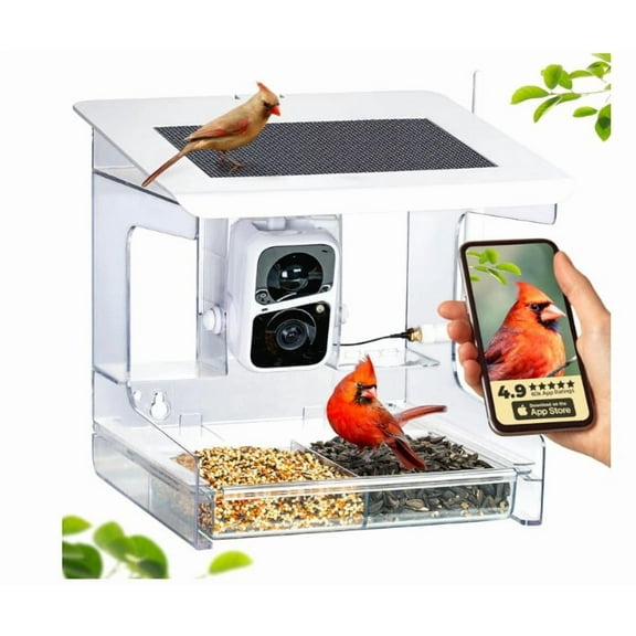 Smart Bird Feeder with Camera – XL Sliding Feed Tray for Effortless Refill – AI Birds ID – 3MEGAPIXEL Images – Video Feeder – Solar-Roof for Bird Lovers