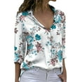 thumbnail image 2 of HOWPAY Button down Shirts for Women Long Sleeve Floral Print Loose Fit Classic Collared Business Casual Shirts Oversized Fall Outfits Green XXL, 2 of 5