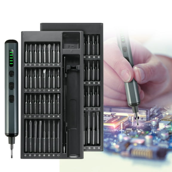 Imountek 70-in-1 Rechargeable Electric Screwdriver Kit with 64 Precision Bits, 5 Torque Settings & LED Lights for Electronics Repair, Black