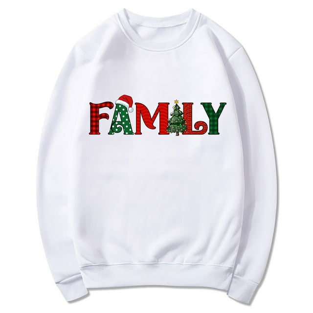EGNMCR Chandail en Molleton de Noël pour Femmes Col Rond Couleur Unie Impression Lettre Chandail Manches Longues Chandail à Capuche