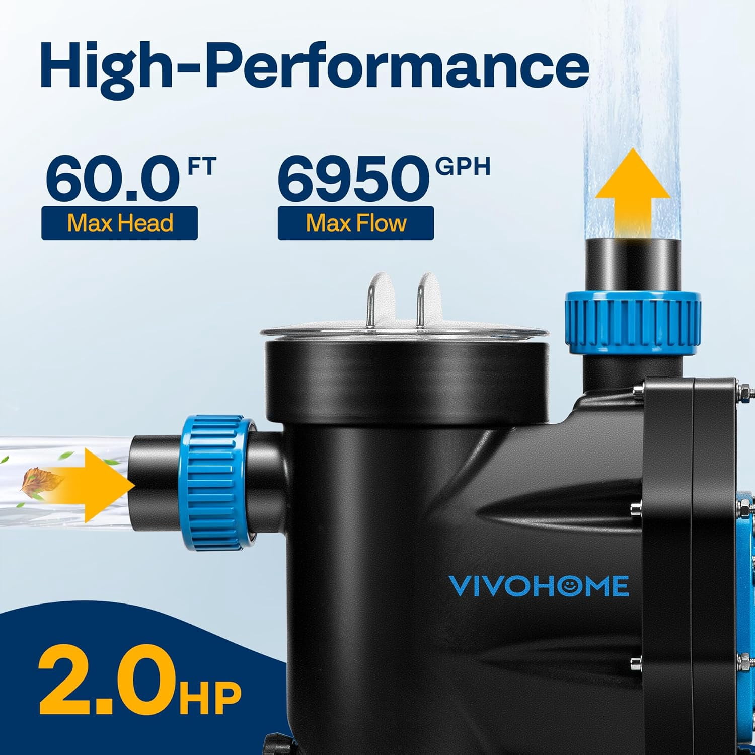 SPECSTAR 2.0 HP Powerful Self Primming 6950 GPH Swimming Pool Pump with ON/OFF Switch for In/Above ground Pool 1.25'' & 1.5" & 2.0'' Unions 115V Energy Saving w/Strainer Basket