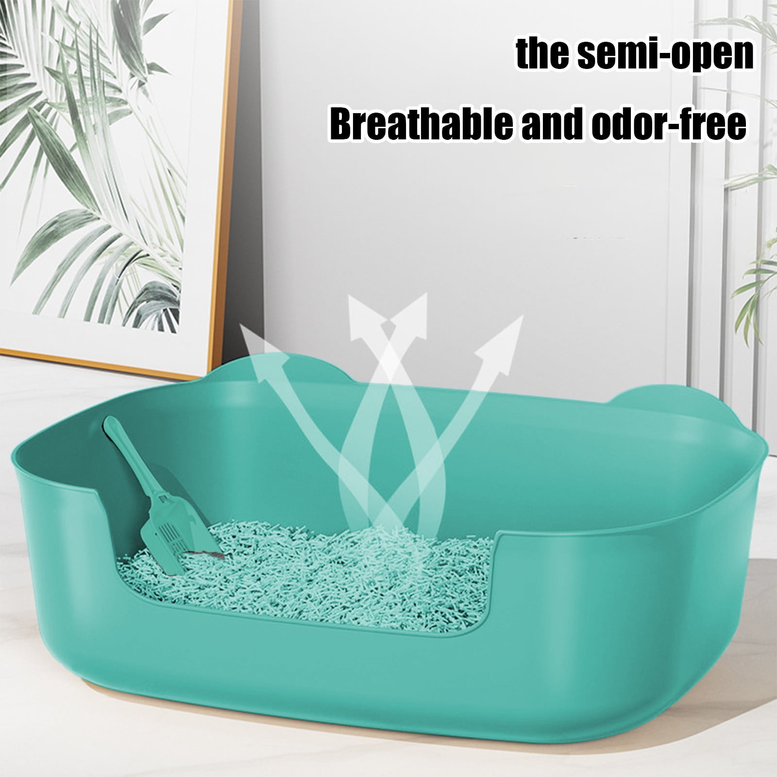Large Cat Litter Box with High Sides, Open Kitty Litter Boxes Anti-Splashing for Indoor Cat Low Entry Cat Litter Pan for Small and Elderly Cats, Tool-Free Assembly