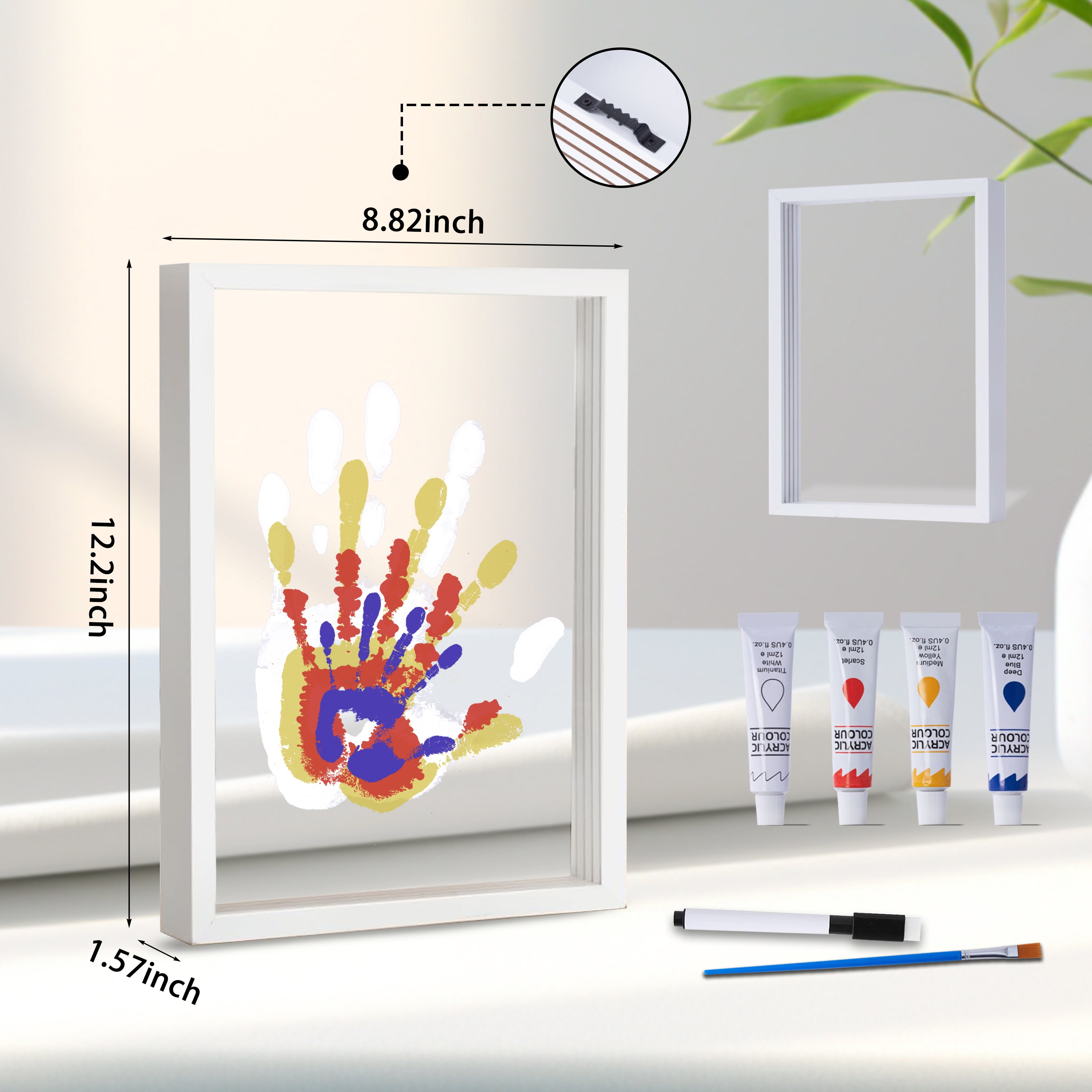 Family Handprint Kit, DIY Craft Keepsake Wood Frame, Endless Gift Set, 4 Transparent Sheets - Brown