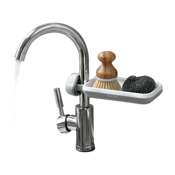 Kitchen Sponge Holder Brush Soap Organizer Rotatable Faucet Storage Rack Sink Caddy Sponge Holder Detachable Shower Tray Drainer Shelf