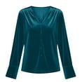 thumbnail image 6 of Lenpel Velvet Tops for Women Long Sleeve V Neck Pleated Button down Shirts Dressy Casual Velour Blouses Loose Work Shirts(Sky Blue,Medium), 6 of 6