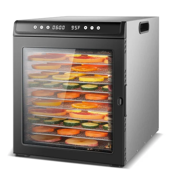 12 Tray Food Dehydrator Machine Stainless Steel - 12.6ft² Large Capacity Dehydrators for Food and Jerky 1300W Fruit Dehydrator Herb Dryer with 72H Timer Recipe Book Included