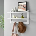 thumbnail image 3 of Danya B. 2-Tier Ledge Wall Shelf Organizer with Five Hanging Coat or Towel Hooks - Entryway or Bathroom - White, 3 of 7