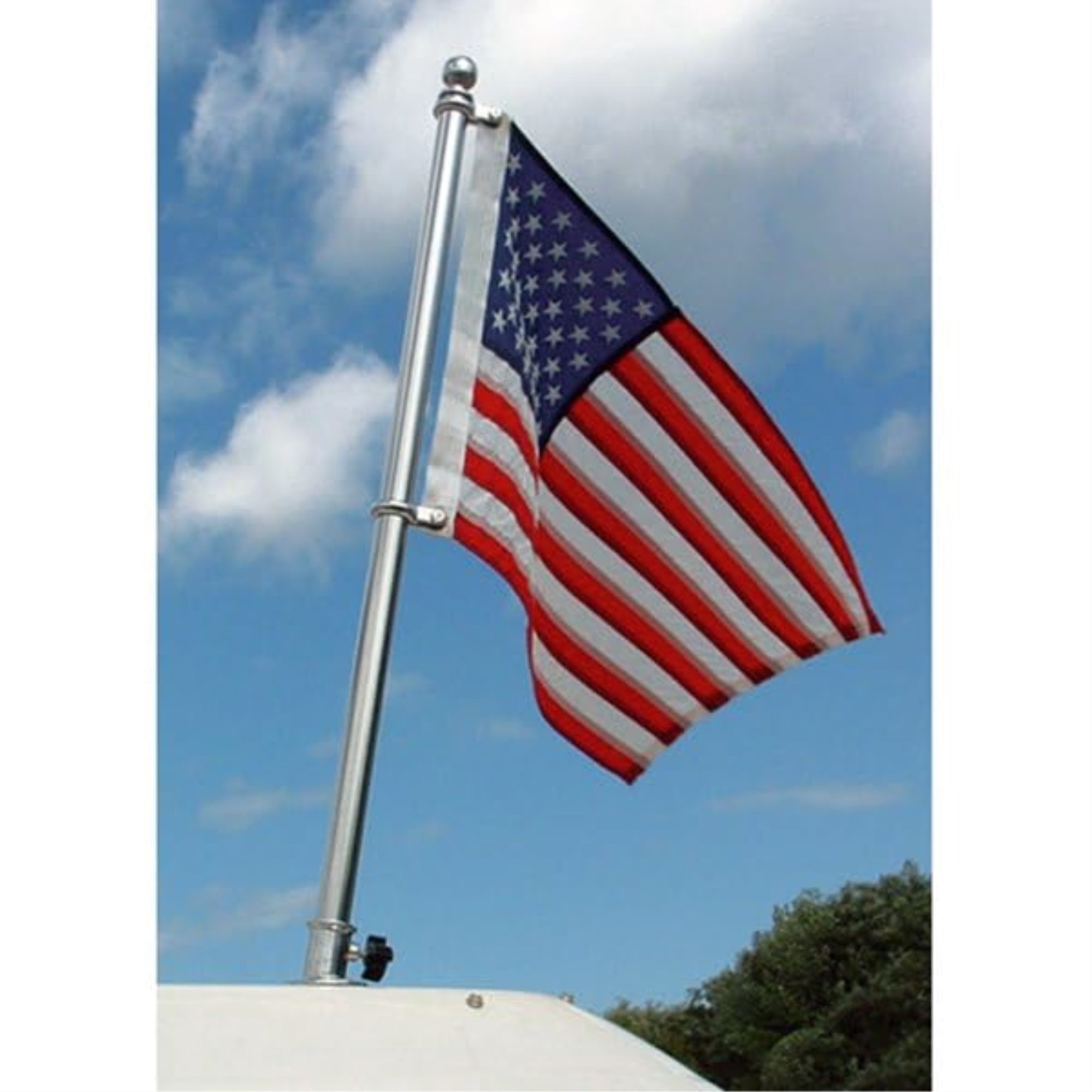 TaylorMade Stainless Steel Flag Pole Kit 36" Made from T304 stainless steel Adjustable clips for a taut fit Easy installation to boat gunwale Mounting base and hardware included 2020109080