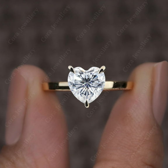 Cora Jewellery 2CT Heart Moissanite Simple Solitaire Engagement Ring For Women, 10K Yellow Gold