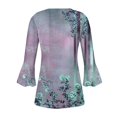 thumbnail image 4 of Blmnix Blue Womens Fall Blouses Gathered Waist Floral Tunic Dressy Tops for Women V-Neck 3/4 Sleeve M Blouses, 4 of 5