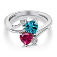 thumbnail image 3 of Gem Stone King 925 Sterling Silver London Blue Topaz Red Created Ruby and White Moissanite Ring for Women (1.94 Cttw, Heart Shape 6MM, Gemstone November Birthstone, Size 8), 3 of 6