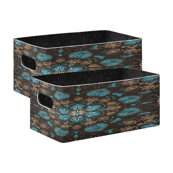 Wobogo Turquoise Mandalas Decorative Folding Storage Basket Set of 2 for Desktop Bedroom Living Room Dressing Table