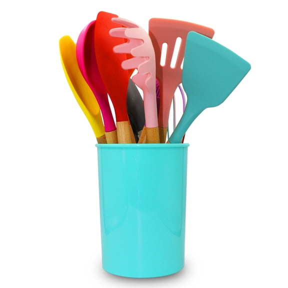 Cheer Collection 12 Piece Non-Stick Silicone Spatula Set with Wooden Handles - Multicolored