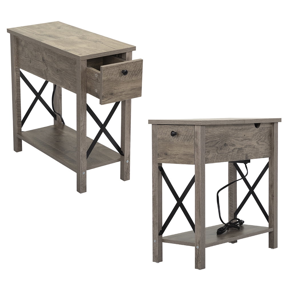 Kepooman Flip Top Open End Table with Charge Station for Bedroom & Living Room, Gray, Set of 2 Kepooman Flip Top Open End Table with Charge Station for Bedroom & Living Room, Gray, Set of 2