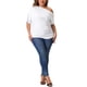 thumbnail image 2 of Blusas casuales de una sola manga y manga corta para mujeres de tallas grandes Agnes Orinda 2X blancas, 2 of 6