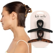 Kitsch Large Hair Clips for Women - Jumbo Loop Hair Claw Clips for Thick Hair | Big Hair Clip & Claw Clip for Teen Girls | Stylish Banana Clip | Hair Styling Accessories (2pc Tortoise&Black)