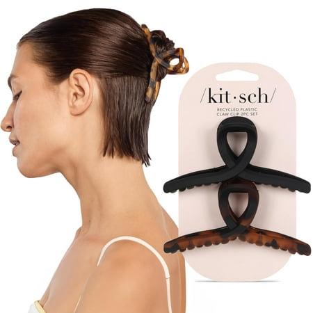 Kitsch Large Hair Clips for Women - Jumbo Loop Hair Claw Clips for Thick Hair | Big Hair Clip & Claw Clip for Teen Girls | Stylish Banana Clip | Hair Styling Accessories (2pc Tortoise&Black)