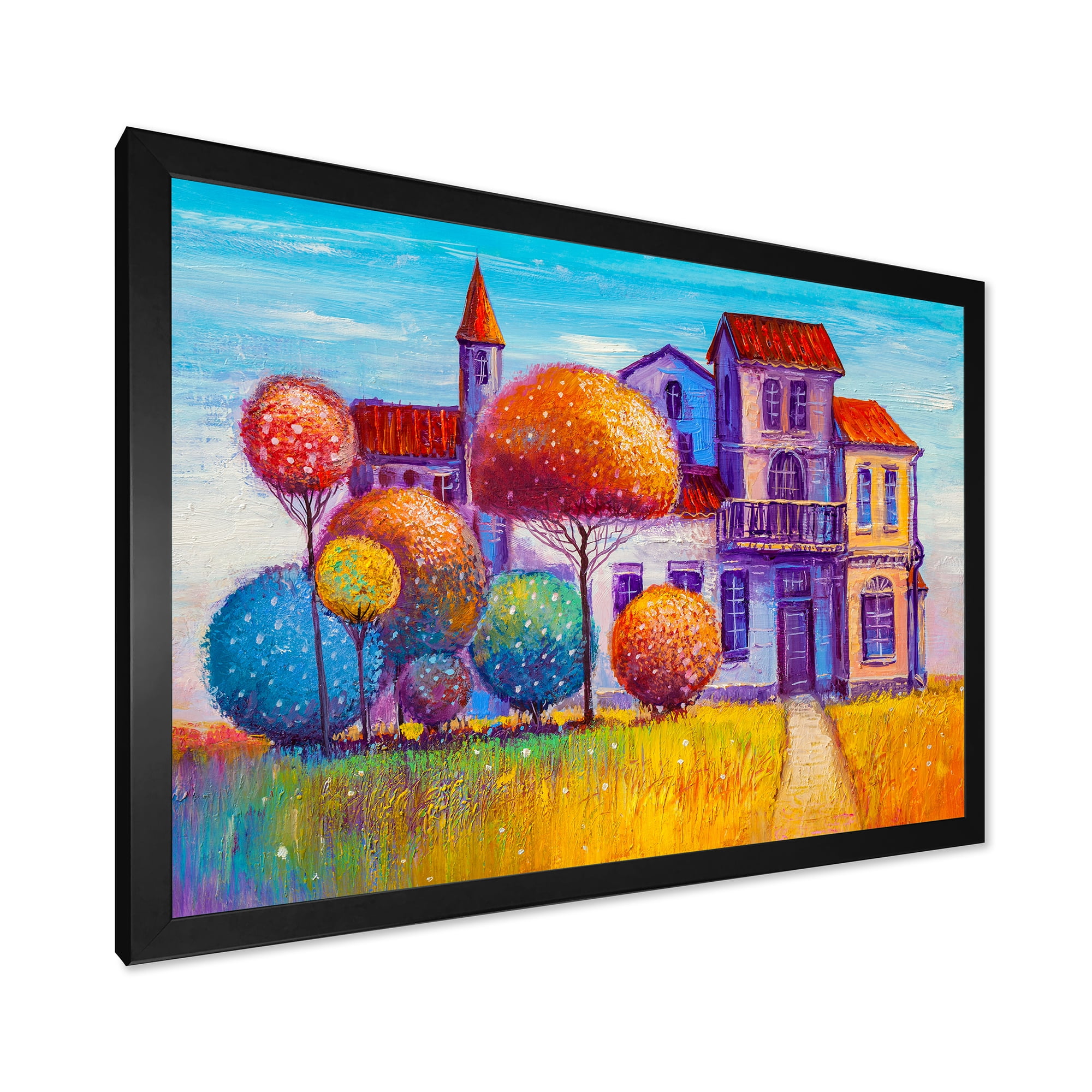 Designart 'Abstract Colorful House In The Fairy Tale VIllage' Traditional Framed Art Print