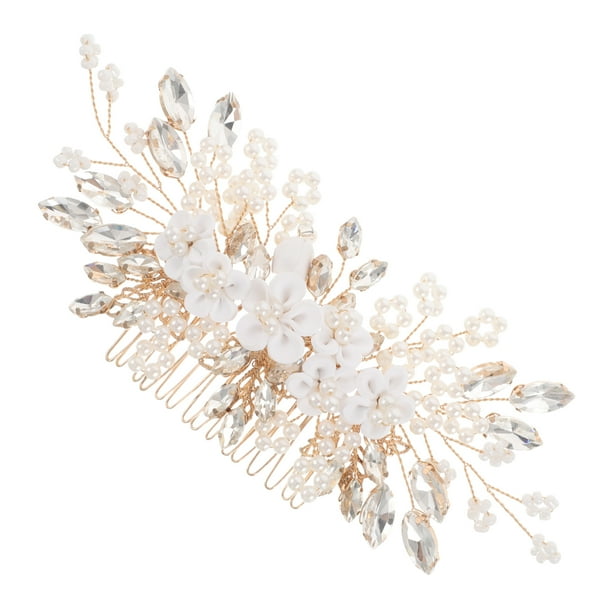 Peineta de boda con perlas y diamantes de imitación, hecha a mano, con flores para novia, tocado floral vintage, accesorios para el cabello de boda para novia y dama de honor
