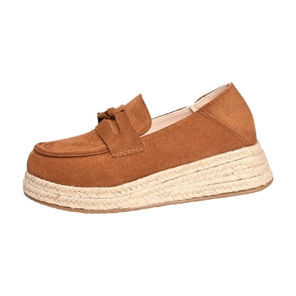 Brown Womens Loafers Casual Versatile Fishermans Sole Thick Soled Height Enhancing Tassel Summer Autumn Slip On Daily Wear Size 36