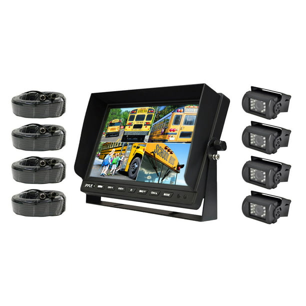 PYLE PLCMTR104 - Weatherproof Rearview Backup Camera System with 10.1’’ LCD  Color Monitor, Built-in Quad Control Box Screen, (4) IR Night Vision 