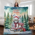 thumbnail image 2 of Merry Christmas Santa Reindeer Antlers Shih Tzu Sleigh Xmas Winter Holiday Quilt Blanket Lion Dog Lover Gifts Cozy Comforter Throw Blanket - 00023, 2 of 5