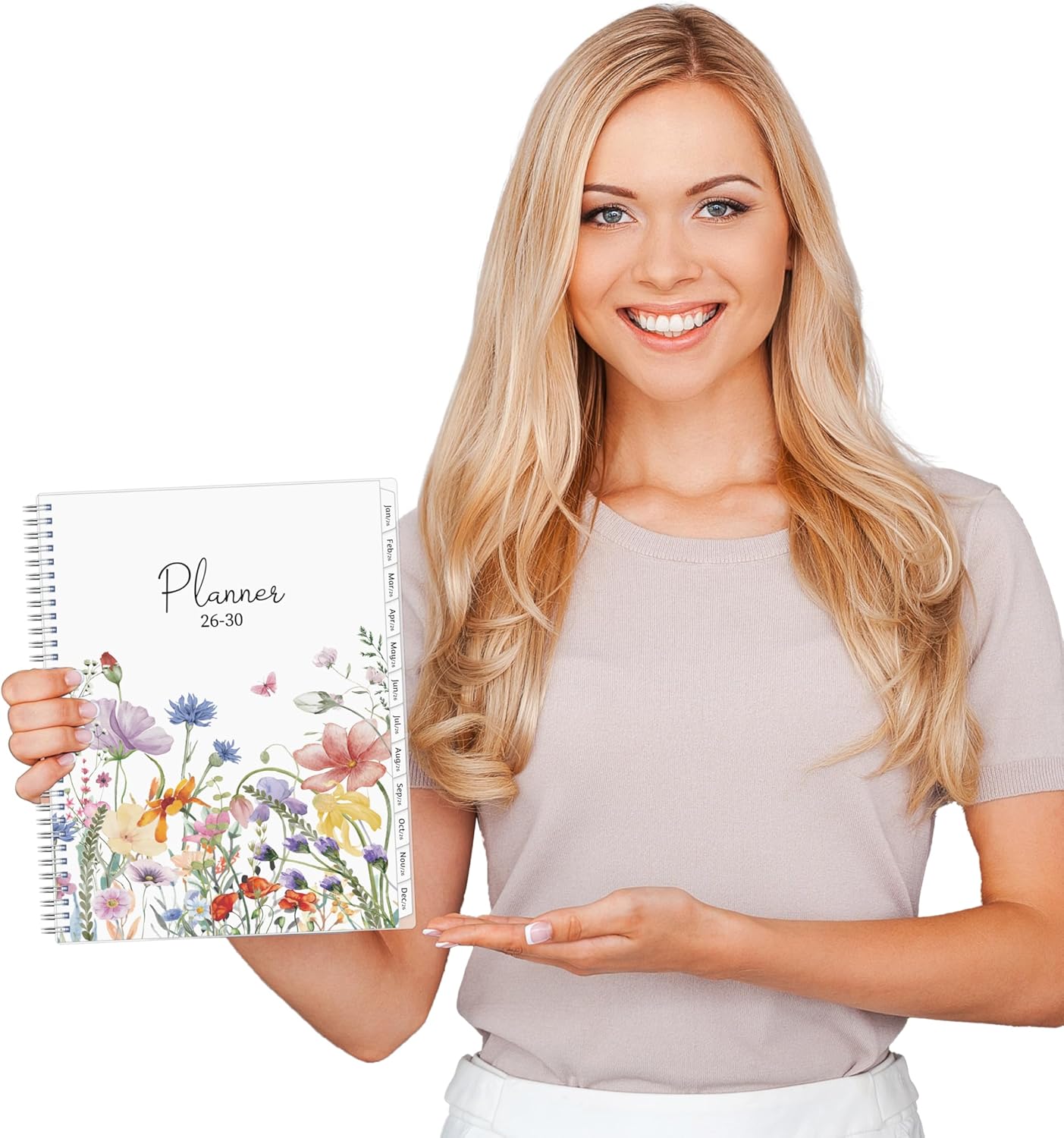 Monthly Planner 2026-2030, 5-Year Calendar, Jan 2026-Dec 2030, 8.5 x 11 In, Ruled Spreads, Flexible Cover, Spiral Wirebound, Pocket, 60 Monthly Tabs, Watercolor