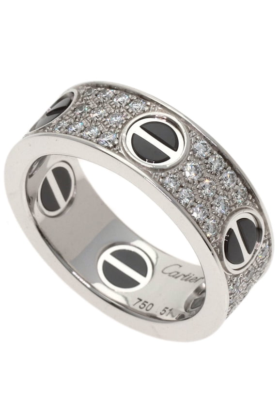 Pre-Owned Cartier Love Ring, Full Pave Diamond Ceramic, Size 51, 18K White Gold, Women's Ring...